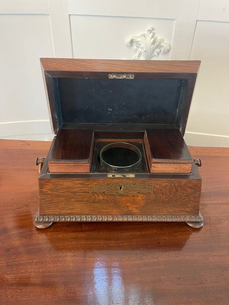 Fine Antique Regency Inlaid Brass Rosewood Tea Caddy - Image 3